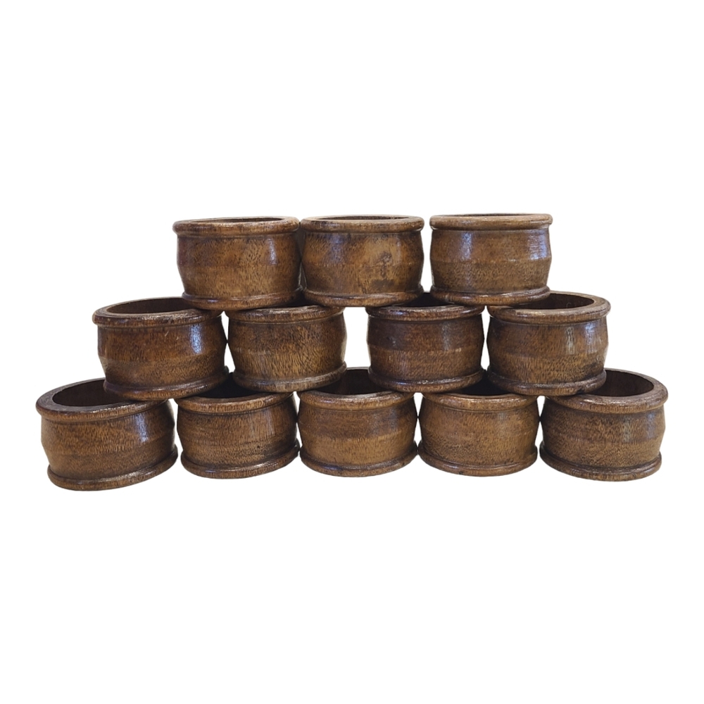 Vtg Mid Century Style Wooden Napkin Rings Lot 12 Round